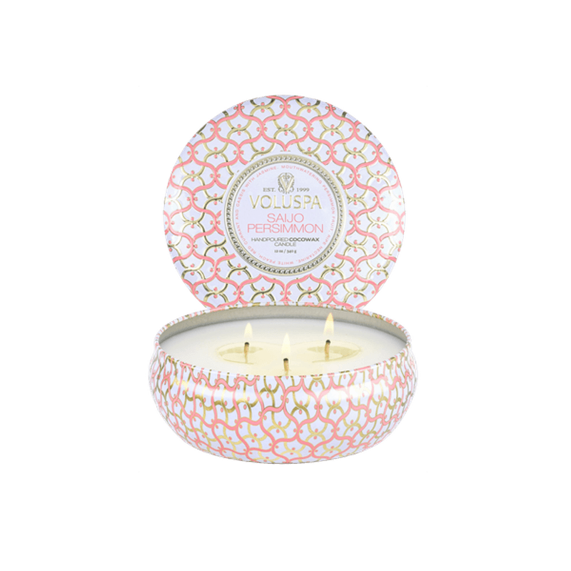 Voluspa Saijo Persimmon 3-Wick Tin Candle 40timer