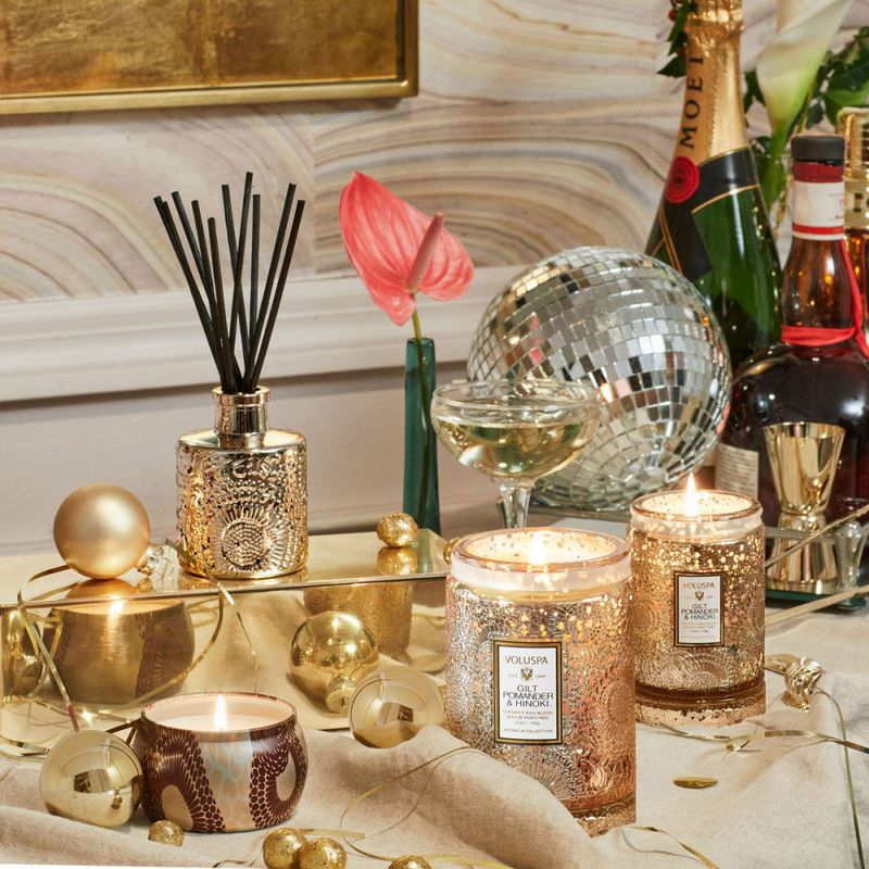 Voluspa Gilt Pomander & Hinoki Mini Tin Candle 25timer