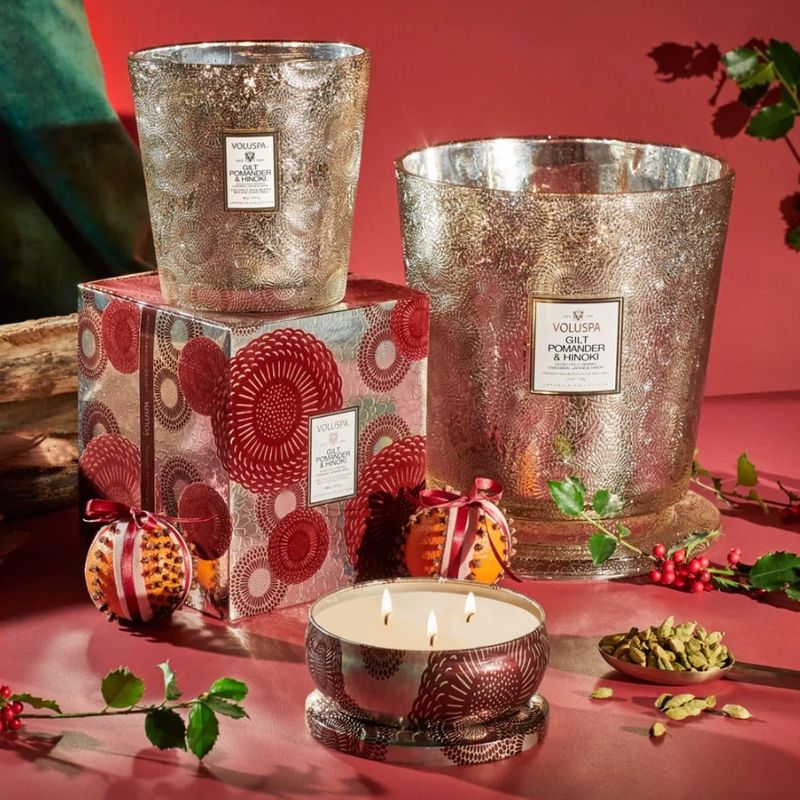 Voluspa Gilt Pomander & Hinoki 3 Wick Heart Candle 80 timer 1077
